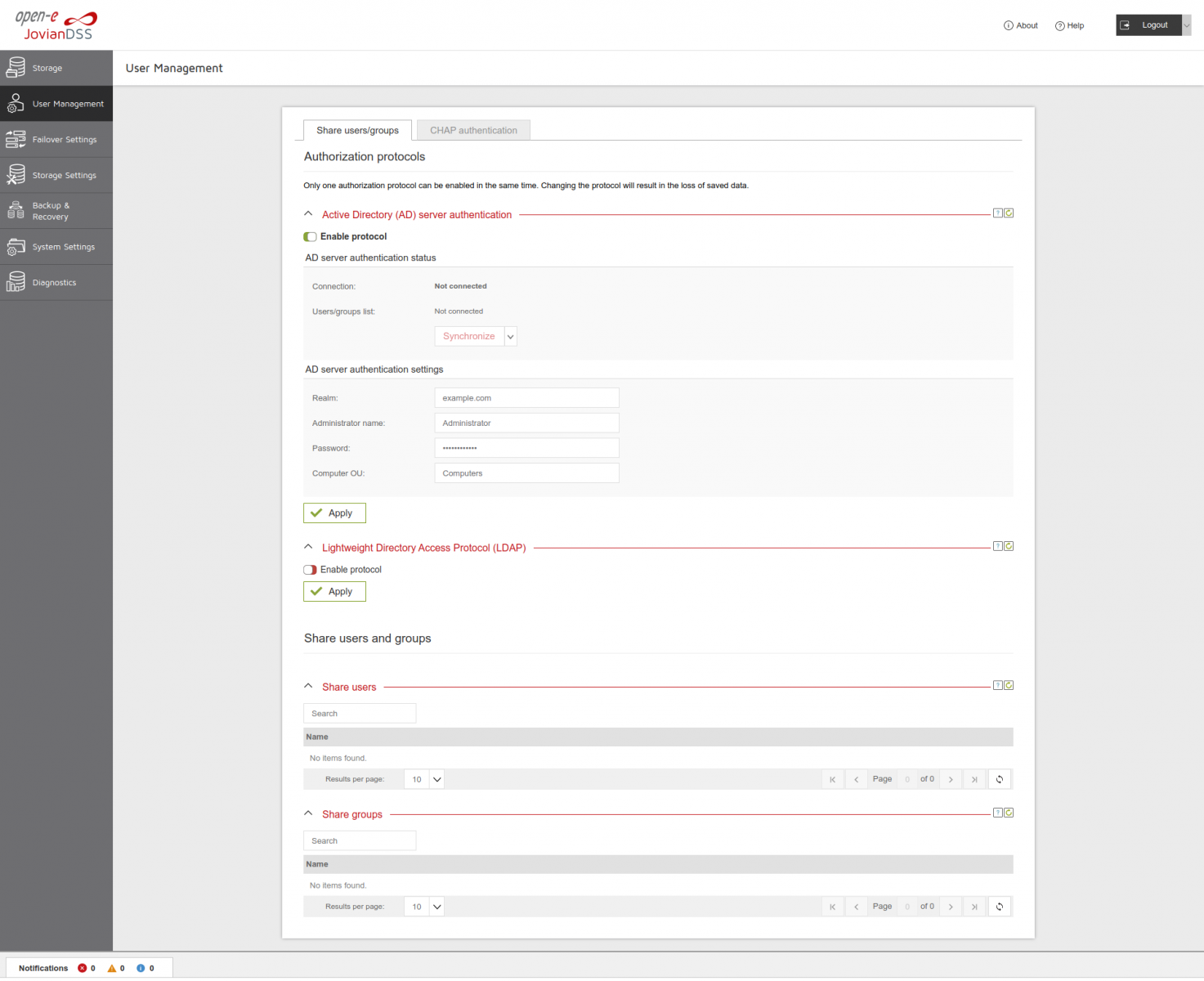 AD authentication turned on with Realm / Administrator / Computer OU