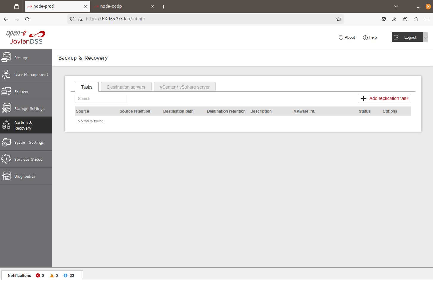 node-prod: task list, "No tasks found."