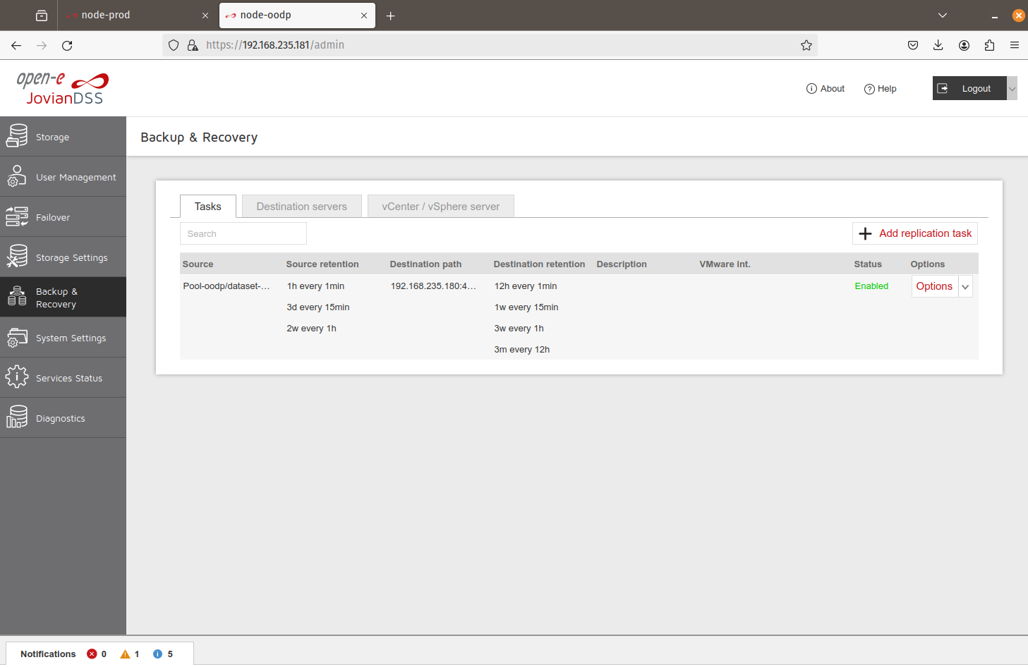 node-oodp: new backup task, destination node-prod